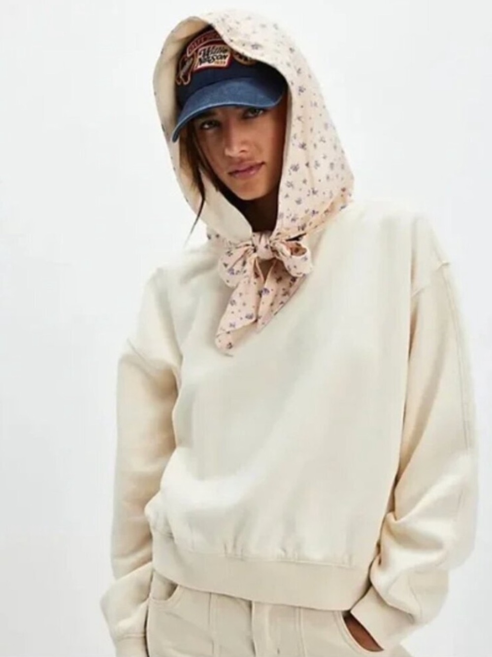 NWOT Free People Head Scarf Hoodie in Buttercup Combo